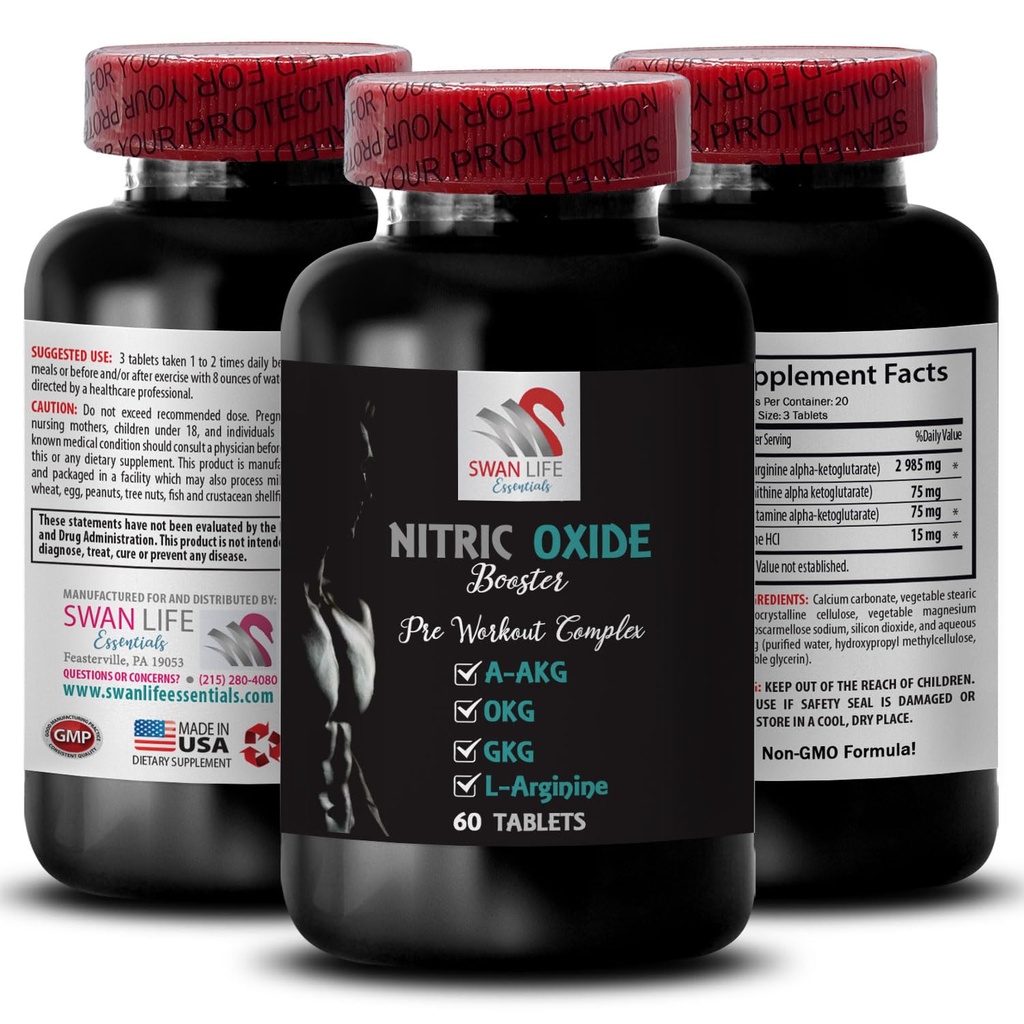 GKG - NITRIC OXIDE BOOSTER - daily supplement, fitness boost, endurance enhancer, power mix, activity formula, nitric oxide supplements for men, muscle enhancer, strength focus 1 Bottle 60 Tablets