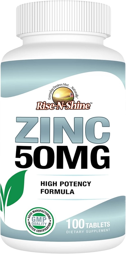 Rise- N- Shine 50 Mg Suplementy cynku - Suplement wsparcia immunologicznego - Wysokiej mocy przeciwutleniacz - 100 Day Supply (100 Tablets)