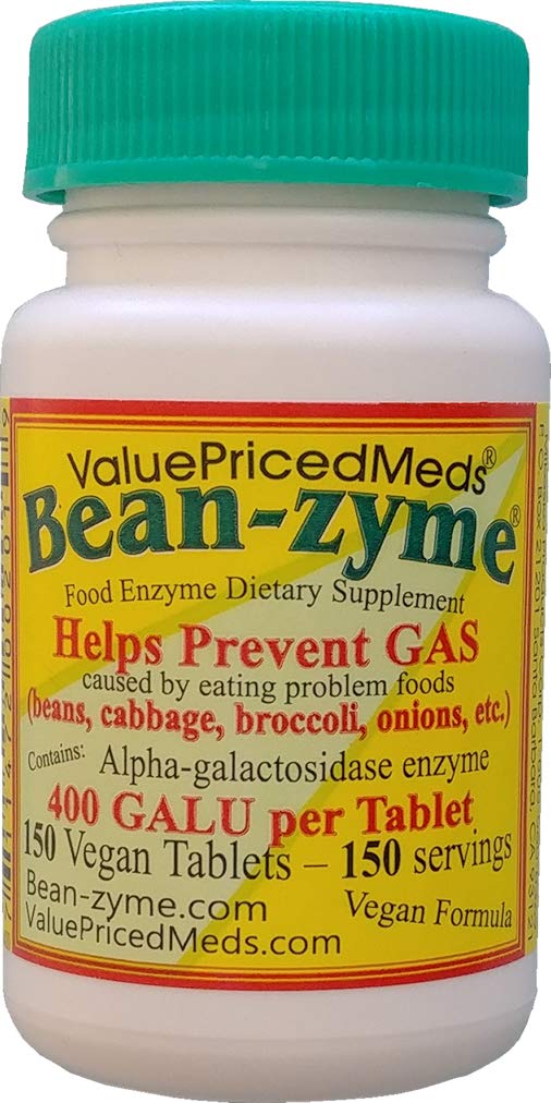Relief gazowy Bean- Zyme dla dorosłych Dodatkowa siła (150 ct) to 400 GAUL na tabletkę Alpha Galactosidase, Wegan, Koszt Mniejszy, Dietetyczny suplement diety Enzym Naturalny Enzym Żywności