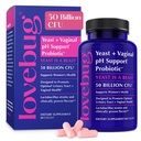 Lovebug Yeast i Vaginal Probiotyki dla kobiet pH Równowaga & Trakt moczowy, 50 Miliard CFU, UTI, BV, Wsparcie zapachu z Lactobacillus, Bifidobacterium, Digestive & Vaginal Health Supplement 60 Kapsułki