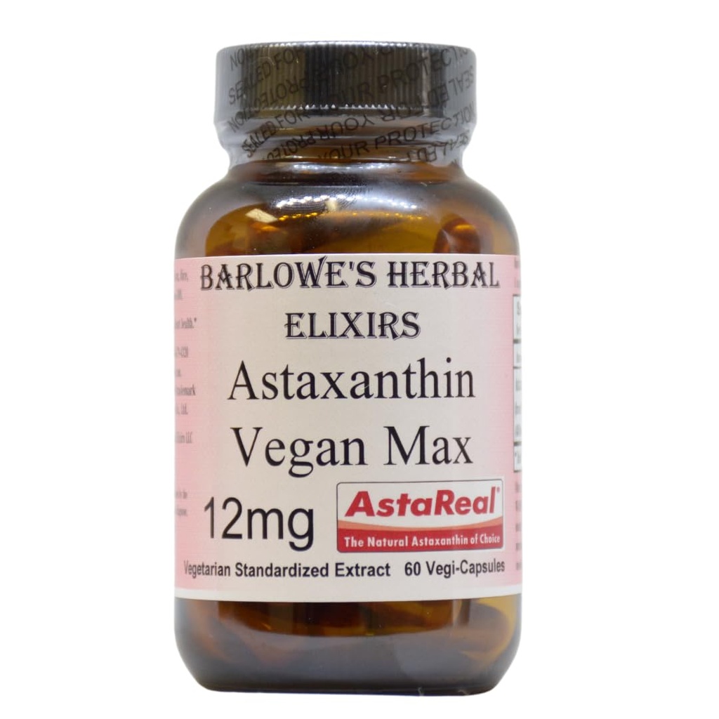 Barlowe eliksiry ziołowe Astaksantyna Suplementy 124; AstaReal Astaksantyna Wegan Max 12mg 124; 60 Veggie kapsułki 124; Astaxantina