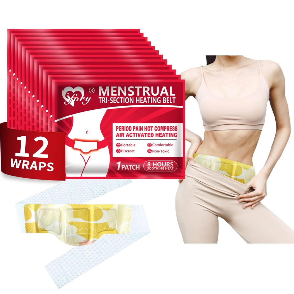 Heating Pads for Period Cramps, Menstrual Heating Belts, Portable Period & Back Heat Therapy Belts, Air Activated Heating, 8 Hours Soothing Heat Relief - 12 Pack Discreet, Cord-Free HeatWraps
