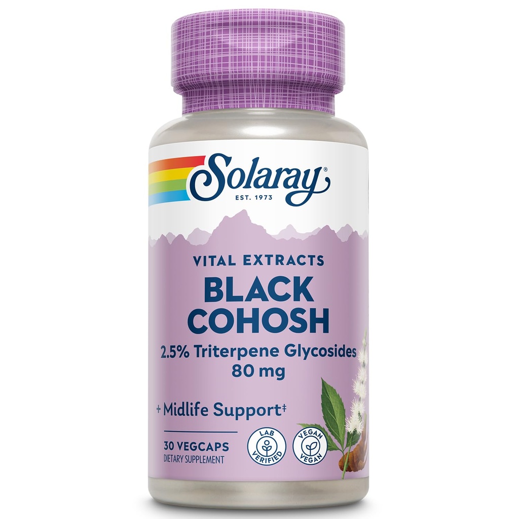 SOLARAY Black Cohosh Root Extract 80 mg < 124; One Daily Womens Health & Menopauza Supplement Supplement Supplement < 124; Non- GMO, Vegan & Lab