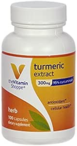 The Vitamin Shoppe Turmeric Extract 300mg, Standardized Herb That Supports Cellular Health & Provides Antioxidant Benefits with 95% Curcumin and 65mg of Calcium (100 Capsules)