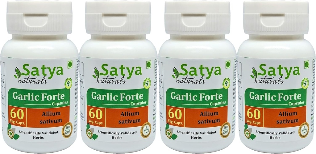 Kapsułki czosnkowe Forte 500 mg. 60 Veg. Kapsułki 124; Lahsan (Allium Sativum) Wyciąg Kapsułki dla mężczyzn i kobiet 124; Ayurvedic Herbal Supplement / Remedies 124; 10: 1 Forte (4 Butelki 60 Kapsułek)