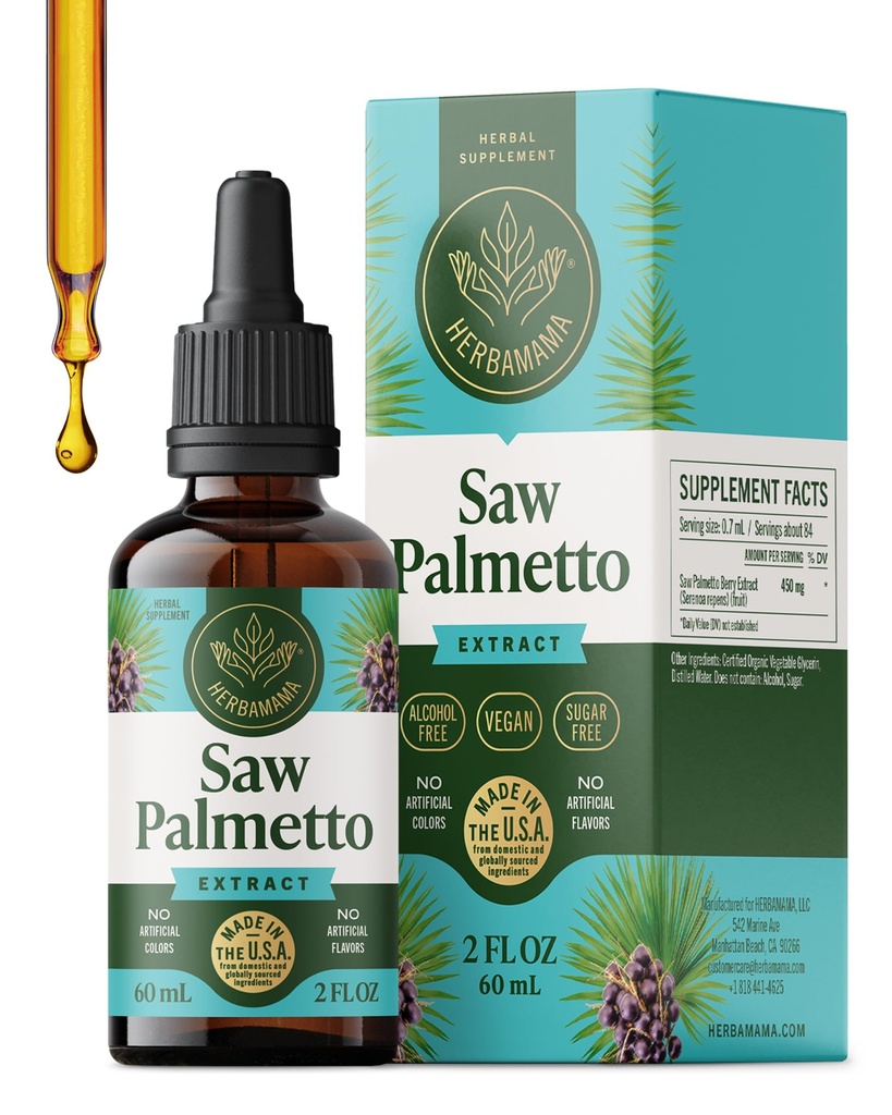 HERBAMAMA Saw Palmetto Extract - Herbal Supplement for Hair & Urinary Health Support - Daily Wellness Formula for Men & Women - Non-GMO, Alcohol & Sugar-Free, 84-Day Supply