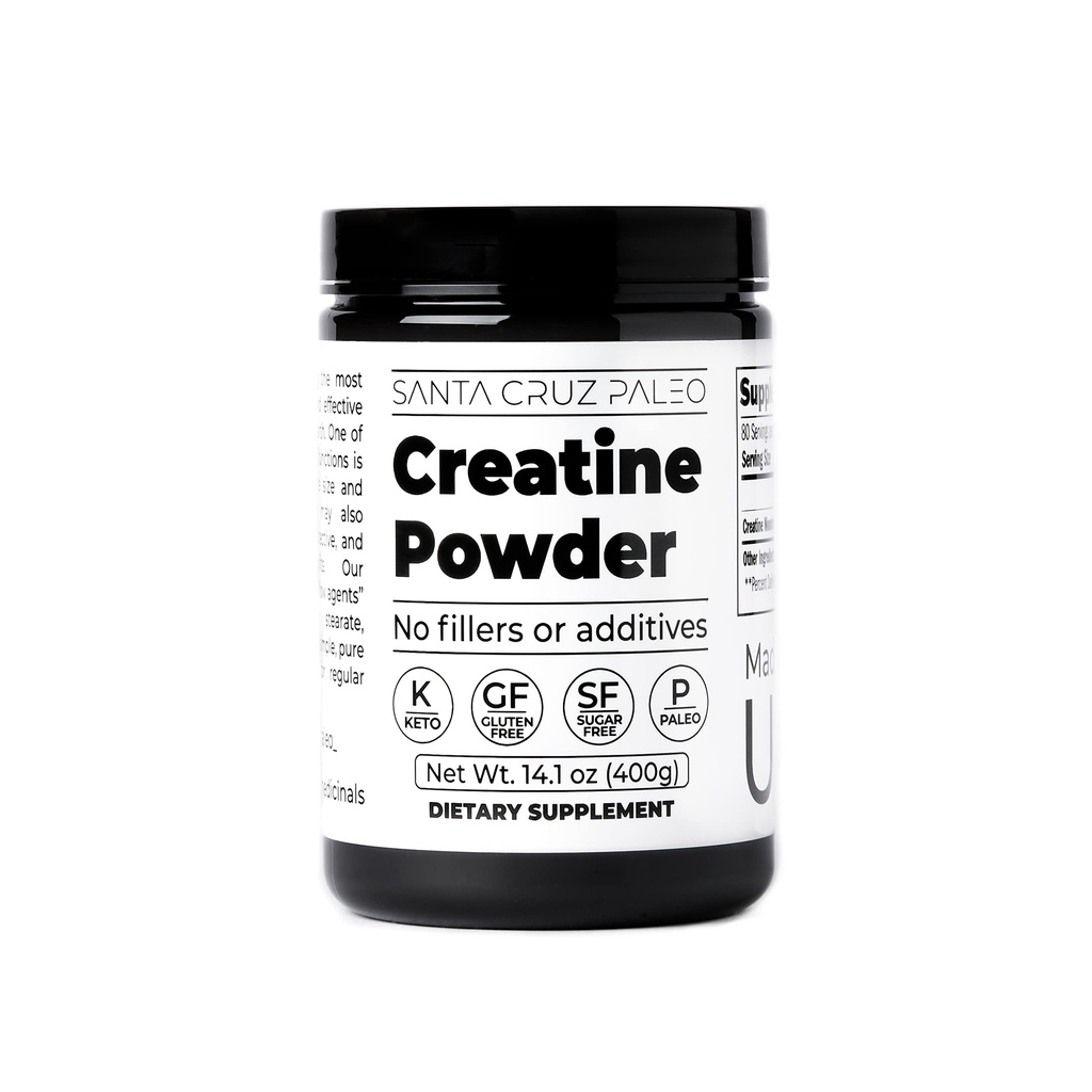 Santa Cruz Paleo, jednowodny proszek kredowy Mikronizowany, Unflavored pre Workout i Muscle Supplement Supplement, Gluten Free Keto, Mieszać z wodą lub shakes, No Fillery lub dodatki, 80 Służenie, 400g