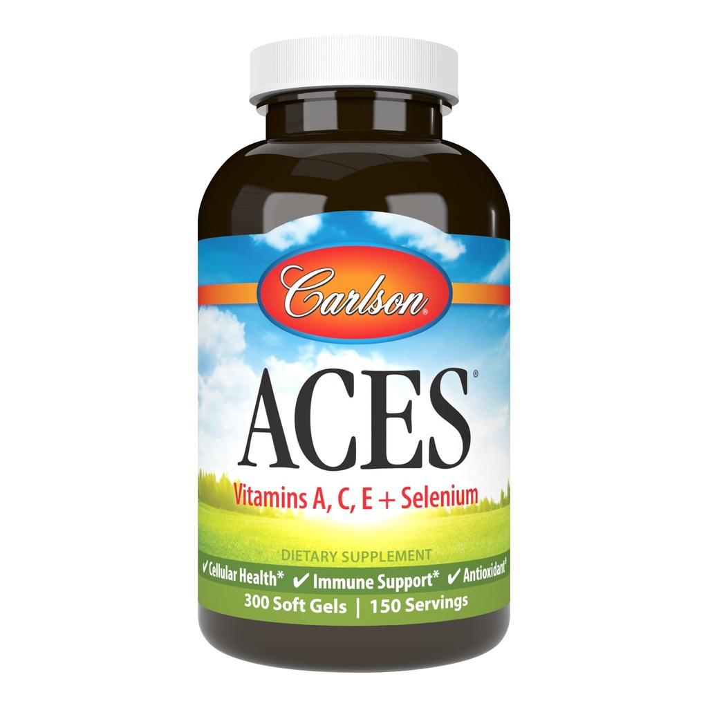 Carlson - ACE, Witaminy A, C, E + Selen, Zdrowie komórkowe i wsparcie immunologiczne, Przeciwutleniacz, 300 Softgels