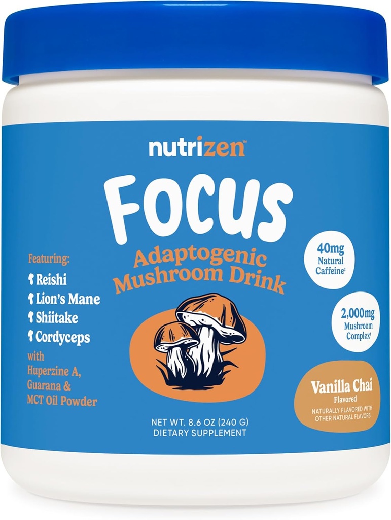 Nutricost Nutricozen AM Focus Adaptogenic Mushroom Drink (Vanilla Chai Flavored) 30 Sługi - Obejmuje Reishi, Lwie grzyba, Shiitake, Cordyceps