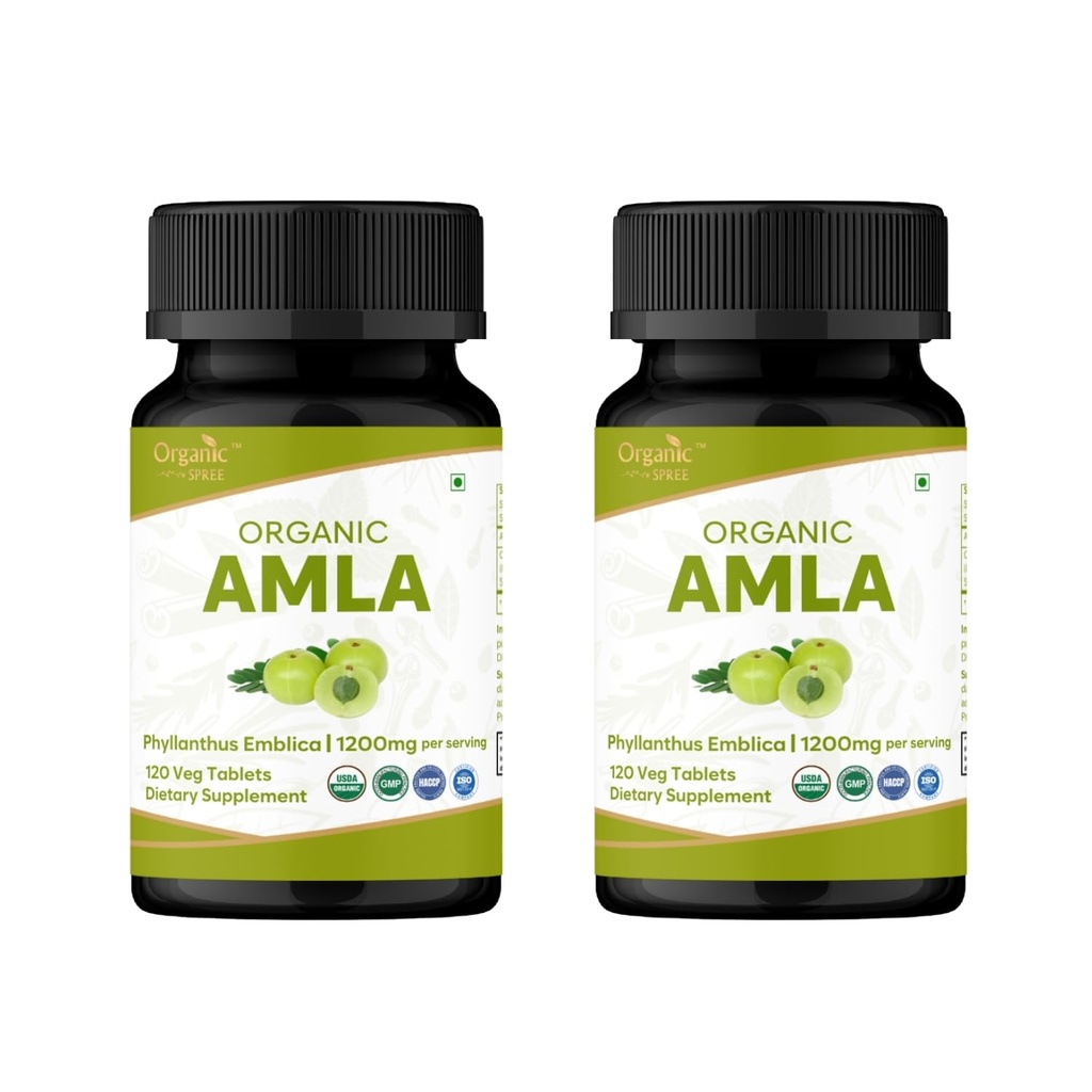 ORGANIC SPREE Amla Tablets - 1200 mg per Serving - Indian Gooseberry, Phyllanthus Emblica Supplement, Rich in Vitamin C & Supports Immune Health,120 Tablets* - GMP and Organic Certified - Pack of 2