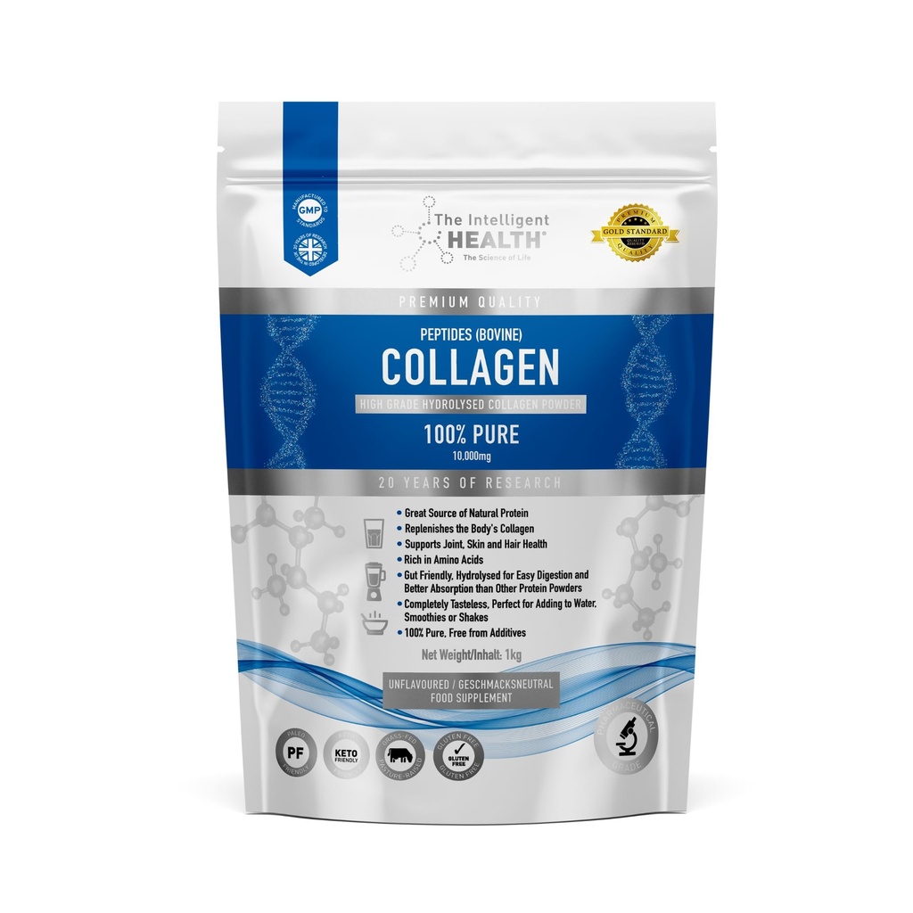 Intelligent Health Zhydrolizowany proszek do peptydów, pasza trawiasta, wysokobiałkowe, nienasycone, wolne od glutenu, Paleo & Keto Friendly, 10 g na serwowanie (1 kg) Wspiera skórę, włosy, paznokcie, łączniki, & kości