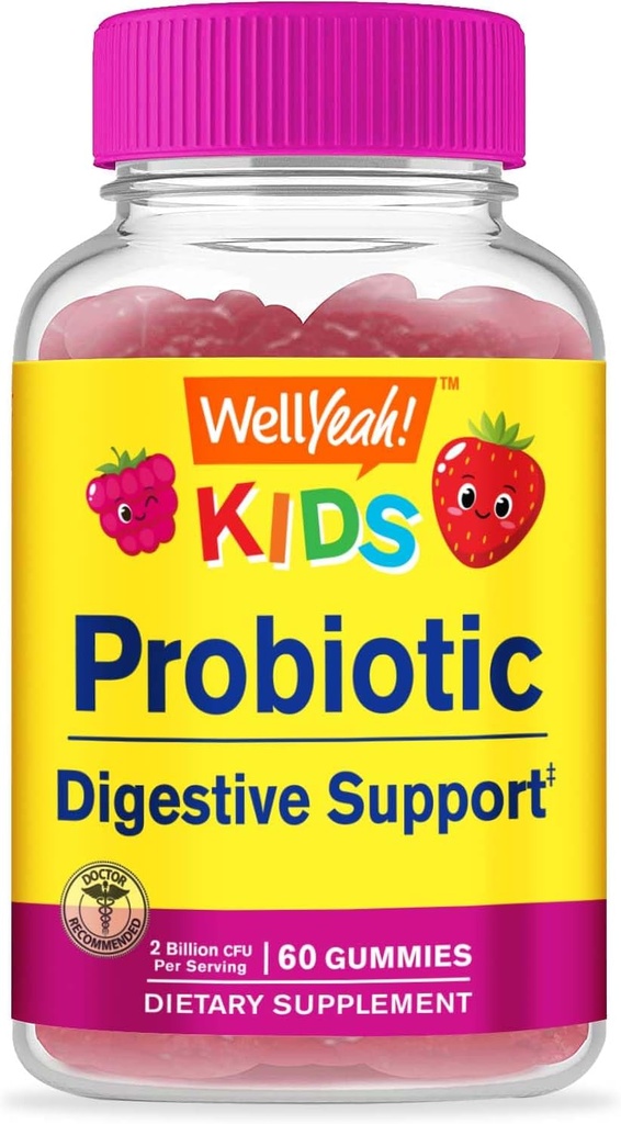 WellYeah Kids Probiotic Gummies - Wsparcie pokarmowe, Gut Health, Wsparcie immunologiczne Gummy - Probiotyki dla Digestive Health - Wegan, Gluten Free - 60 Gummies