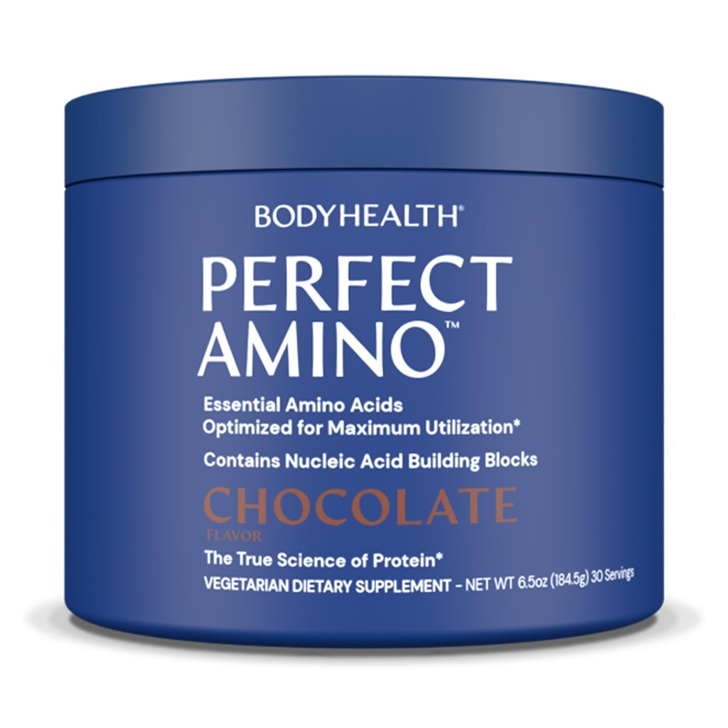 BodyHealth PerfectAmino Proszek - BCAA i EAA Proszek do ćwiczeń przed i po - Amino Acid Energy Drink dla mężczyzn i kobiet do wsparcia Lean Muscle and Recovery - Czekolada - 30 Służenia