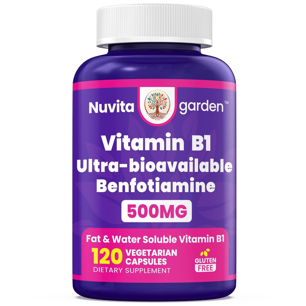 Vitamin B1 Thiamine 500mg - Supports Energy Metabolism, Nervous System Health - Vegan, Gluten Free - Thiamin HCl 20 mg Vitamin B 1 - Pure Vitamin Thiamine B1 Supplement (120 Vegetarian Capsules)