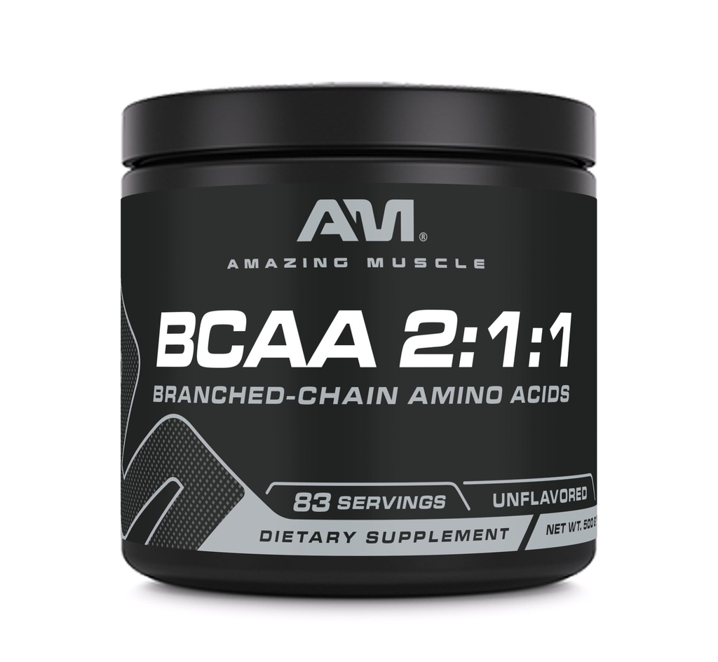 Amazing Muscle BCAA Amino Supplement Supplement Equipment 124; 2: 1: 1 Branched Chain Amino Acid Ratio Equipment 124; Unflavored Equipment 124; Net Weight 500 Grams (1.1 Lb) Equipment 124; Non-GMO Equipment 124; Gluten- Free Equipment 124; Made in USA