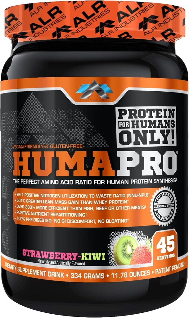 Humapro124; Acids Amino Protein Matrix for People 124; 99% wykorzystania dla Lean Muscle Nex124; Vegan, Gluten Free Nex124; 334g / 45 Servings (Strawberry Kiwi)