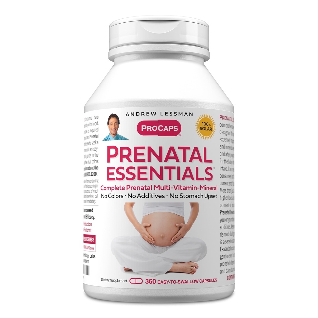 ANDREW LESSMAN Prenatal Essentials 360 Kapsułki - Kompletne witaminy prenatalne dla kobiet, Brak dodatków Prenatal Multivitamine, Składniki odżywcze dla kobiet Prenatal, Postnatal- Metylofolan Prenatal z żelazem