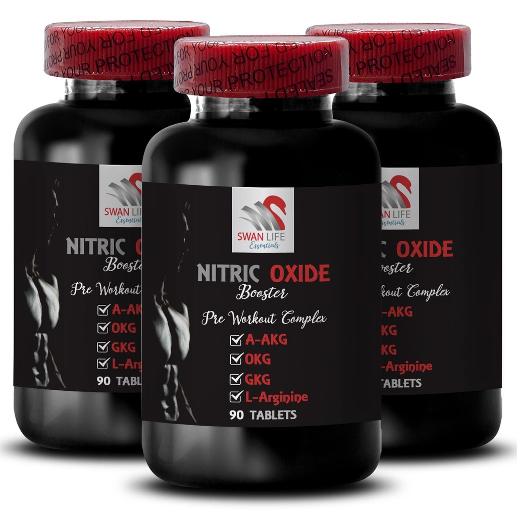 Ornithine alpha-ketoglutarate okg - NITRIC OXIDE BOOSTER - L-arginine supplements for men, Endurance training, Nitric oxide powder, Fitness fuel, Training aid, Muscle support 3 Bottles 270 Tablets