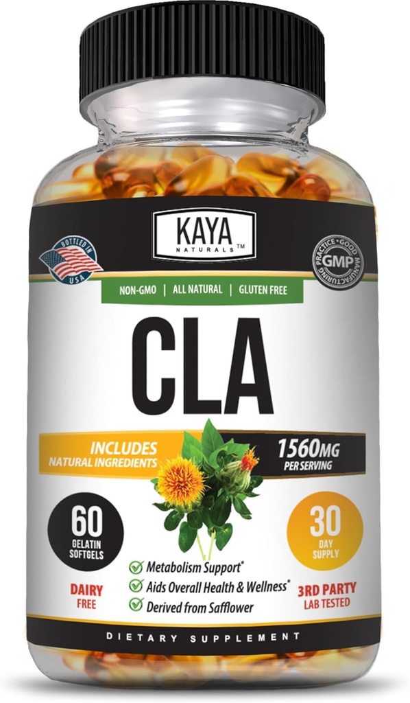 Kaya Naturals CLA Kapsułki - Kwas linolowy - Nie-GMO & Bez glutenu (60 sztuk (opakowanie po 1))