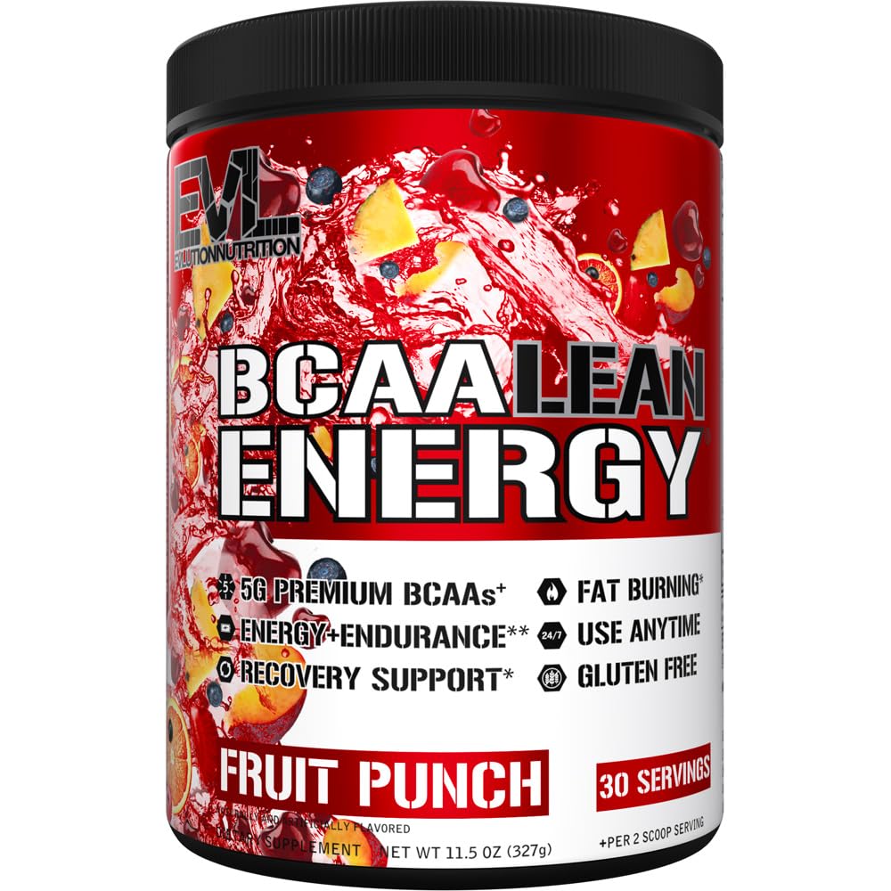 EVL BCAA Lean Energy Powder - Przed treningiem Green Tea Fat Burner Support with BCAA Amino Acids and Clean Energizers - BCAA Powder Post Workout Recovery Drink for Lean Muscle Recovery - Fruit Punch