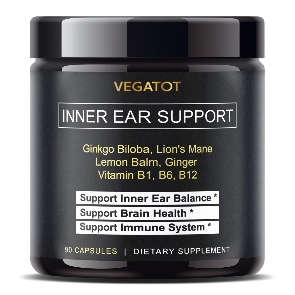 VEGATOT Vertigo Supplement * USA Made and Tested * Inner Ear Supplement with Ginkgo Biloba Lion 's Mane Lemon Balm Ginger VIT B1, B6, B12 - for Diseases Spinning Inner Ear Balance
