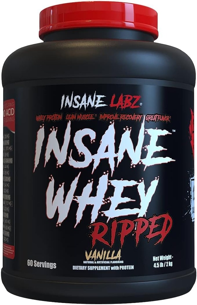 Szalony Labz Szalony Serwatka Ripped, Lean Muscle Building Protein z L-Carnitine i CLA Oil Powder, 5lbs 60 Służenia, Vanilla