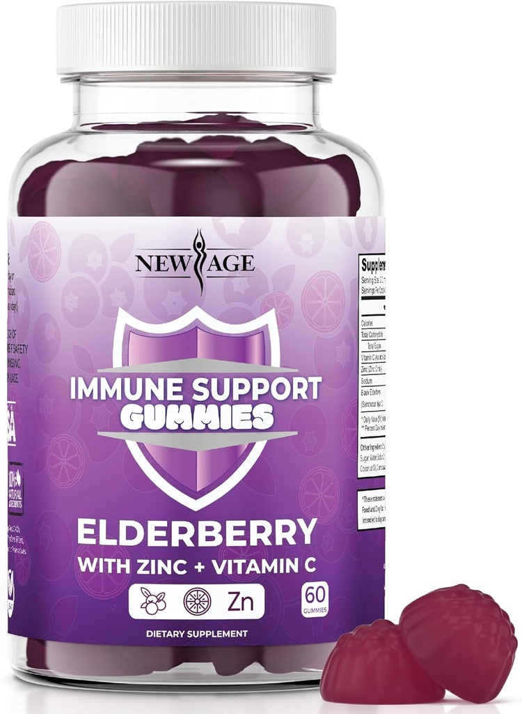 NOWE Gummie z systemem immunologicznym AGE - Sambucus Black Elderberry Gummies z witaminą C i cynkiem (wsparcie immunologiczne 60 Gummies)