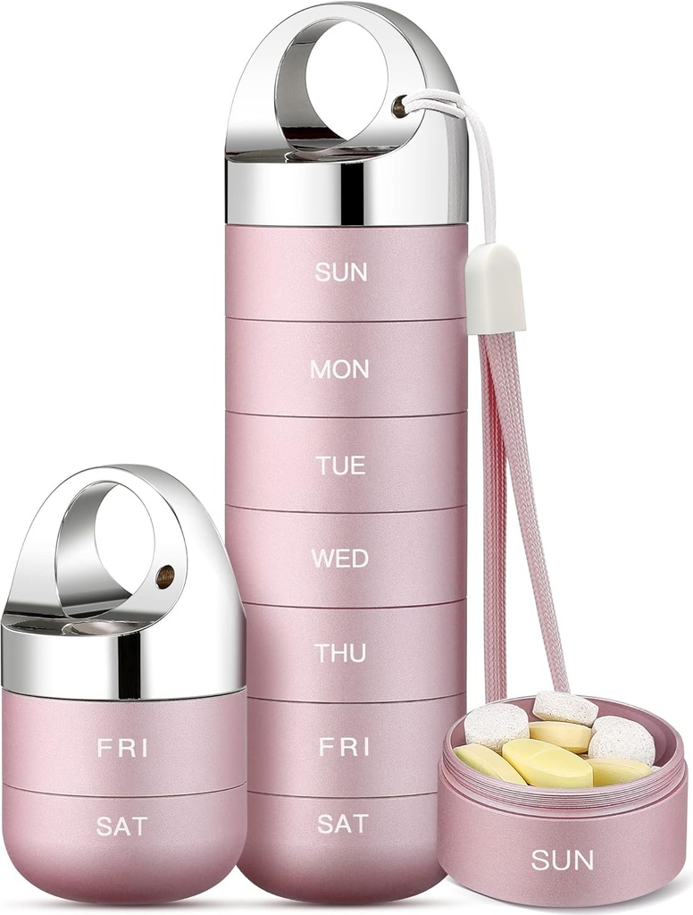 Zannaki Metal Travel Pill Organizator, Przenośny wodoodporny Weekly Pill Box, Duży pojemnik aluminiowy Alloy, BPA Free 7 Daily Medicine Organizer Holder for Witamina, Olej rybny, Suplement