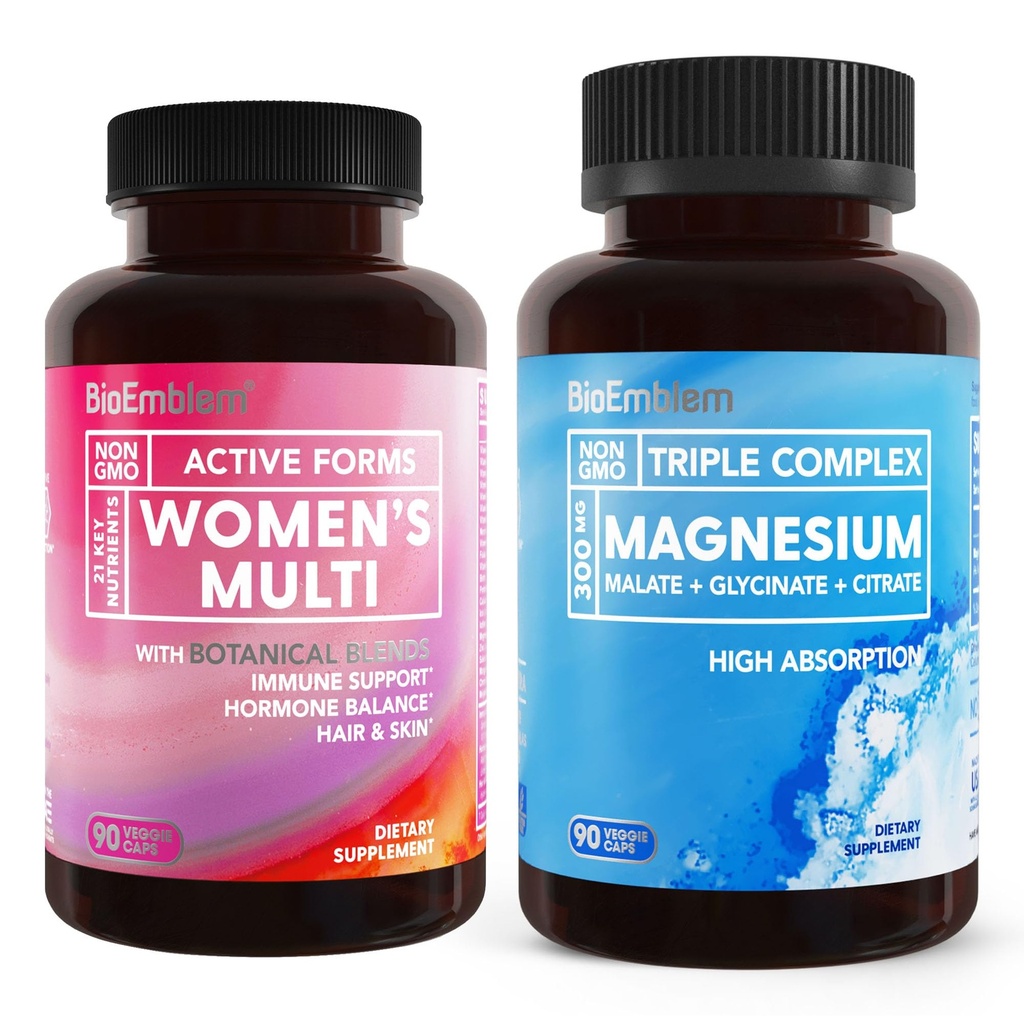 BioEmblem Potrójny Kompleks Magnezu Kobiet i Multivitamin Fro Cardioviral Health and Nutritional Needs