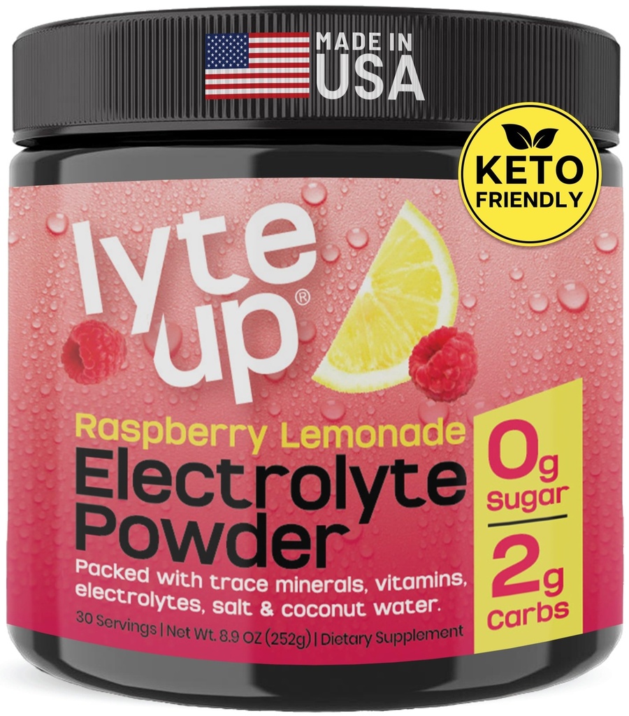 Nutriana Keto Electrolytes Proszek bez cukru - Zero węglowodanów i zero Calorie Electrolyte Drink Mix - Bez cukru Electrolytes for Hydration Powder - Post Electrolytes Malina Lemonade Flavor