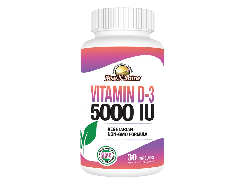 Rise- N- Shine Witamina D3 5000 j.m. Suplementy dla kobiet i mężczyzn - Wspiera zdrowie immunologiczne - 30 Day Supply - 30 Kapsułki roślinne