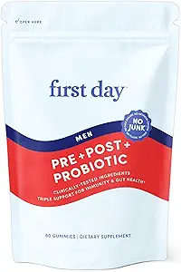 Pierwszy dzień 3 w 1 Probiotyki dla mężczyzn - Prebiotyczne, Probiotyczne i Postbiotyczne Suplement - Mens Probiotyczne dla zdrowia trawiennego, Zdrowie jamy ustnej, Funkcje immunologiczne, Energia, Gut Zdrowie dla mężczyzn - 30- Day Supply