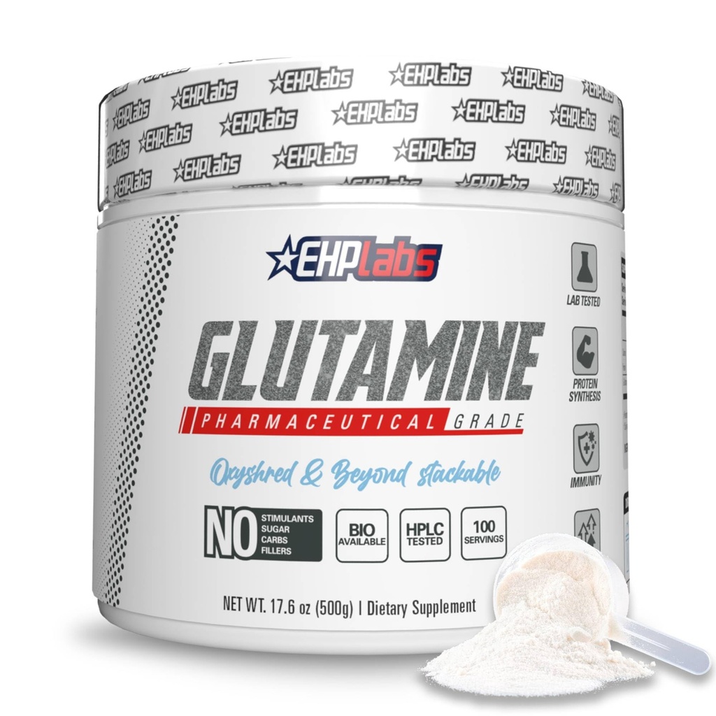 EHP Labs L Glutamina w proszku Acids - L- Glutamina, Odzysk ćwiczeń, Immune Health & Gut Health Support (500g) - 100 Służb