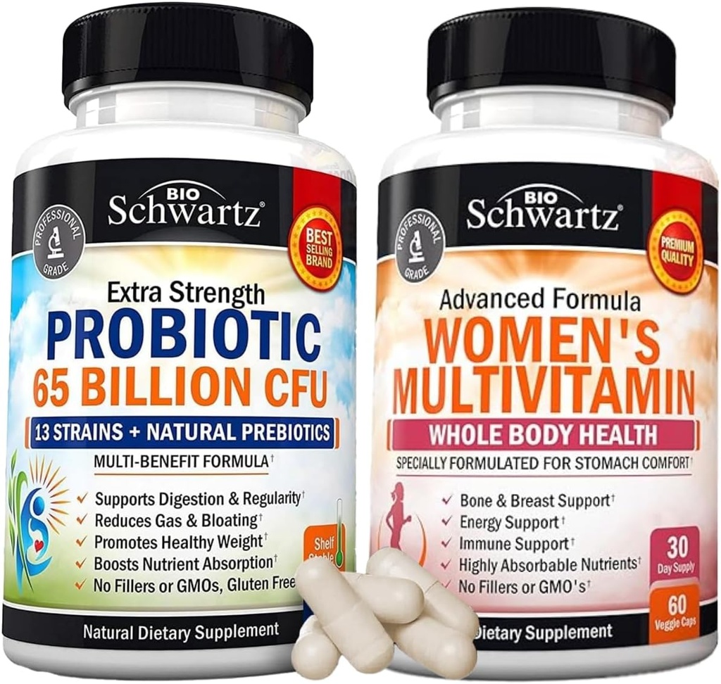Daily Multivitamine for Women Kapsułki (1 Miesiąc Dostawy) Plus 65 Miliard CFU Daily Probiotic Supplement (1 Miesiąc Dostawy)