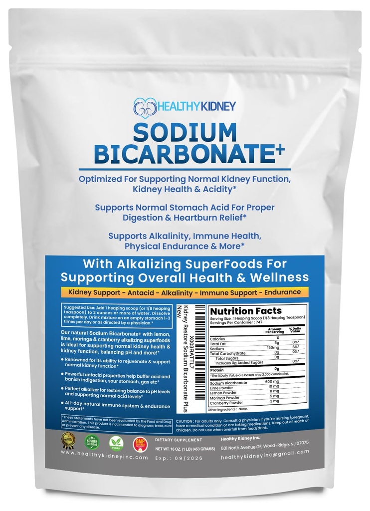 Ekologiczny dwuwęglan sodu Suplement alkaliczny do alkaliczności. Wsparcie Nerki & Neutralizator kwasu żołądkowego w / Alkaline Superfoods. Sodu dwuwęglan Proszek Nerki Immune Support Antacid Sports 1LB