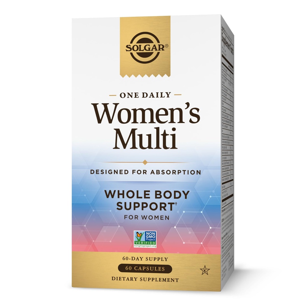 Solgar One Daily Kobiety multi Whole Body Support Wysoko wchłanialne opóźnione uwalnianie witaminy dla kobiet, Suplement do immunologicznego, Serca, Energii, Stres, paznokci skóry włosów i zdrowia rozrodczego, 60 Służenie