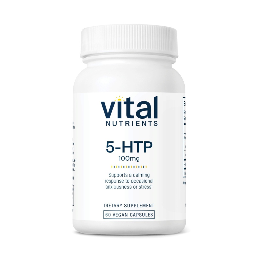Vital Nutrigents 5- HTP 100mg (5- hydroksytryptofan) XI124; Vegan Serotonin Supplement Supplement * XI124; Sleep and Stress Support XI124; 5HTP i witaminy B6 XI124; Gluten, Dairy, Soy Free XI124; Non-GMO XI124; 60 kapsułki