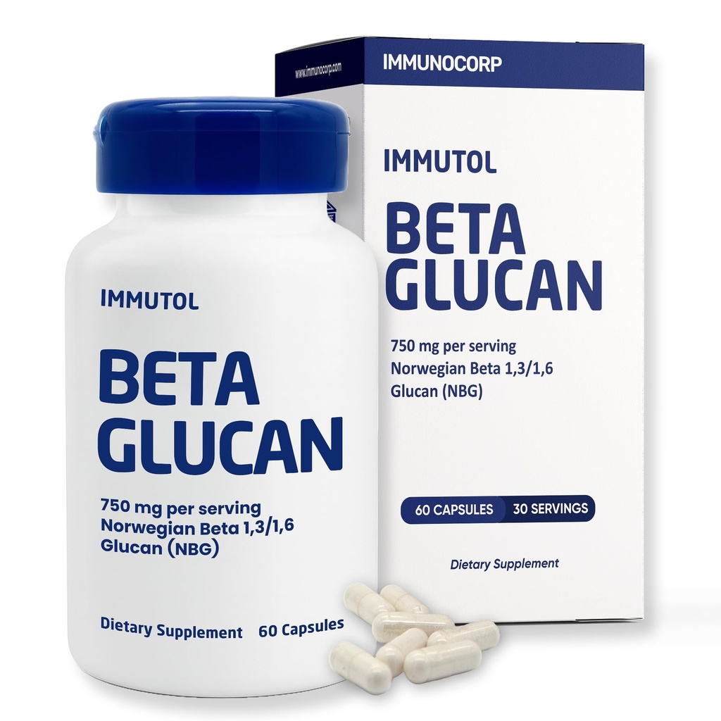 Immutol Immutol Immutol Supplement with 750mg of Beta Glucan 1,3 1,6 - Natural Ingredients, Wysoka moc do zwiększenia odporności i ogólne Wellness, 60 kapsułki (60)