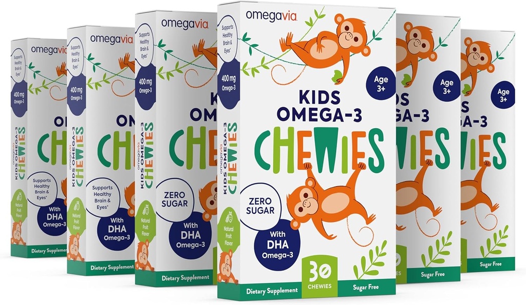 Omega 3 Gumiaki - Ultra- High DHA Żelowy Gummy - dla dzieci Wspiera Mózg i Oko Zdrowie - Cukier - Wolna Naturalny Flavor - Dzieci Omega 3 Gumiaki oleju rybnego (6 Pack)