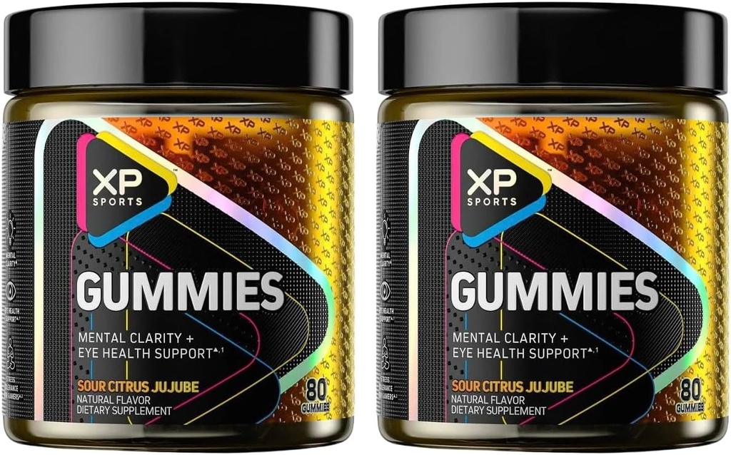 Performance Gummies Sports - Mental Clarity & Eye Health Support, Sour Citrus Jujube Flavor, Cognitive Focus & Vision Care Supplement, 80 Gummies (Pack of 2) 160 Razem Gummies- 40 Służenie