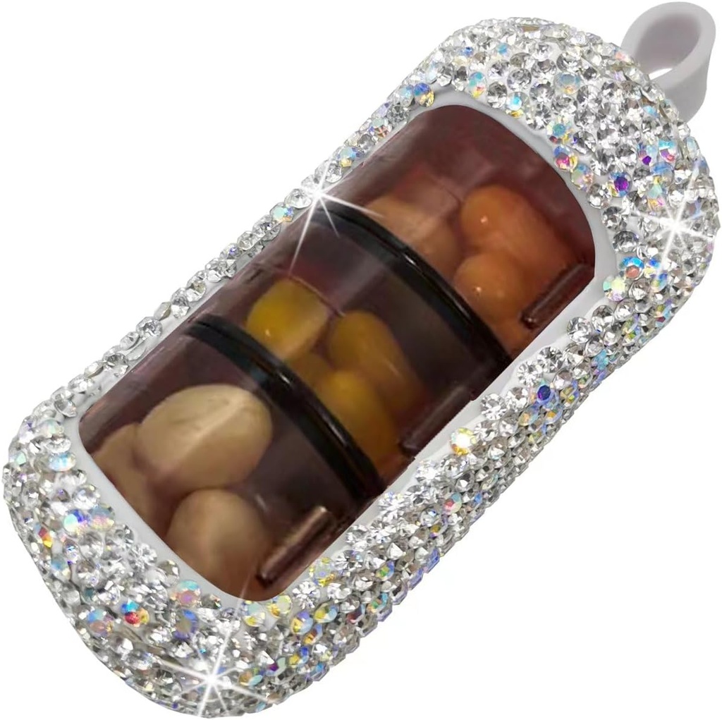 Bling Pill Organizator - Cute i Compact Pill Box for Purse - Stylowy pil Case with Sparkling Design - Przyjazny dla podróżujących - Slide in / Out Design Pill Organizator (Silver)