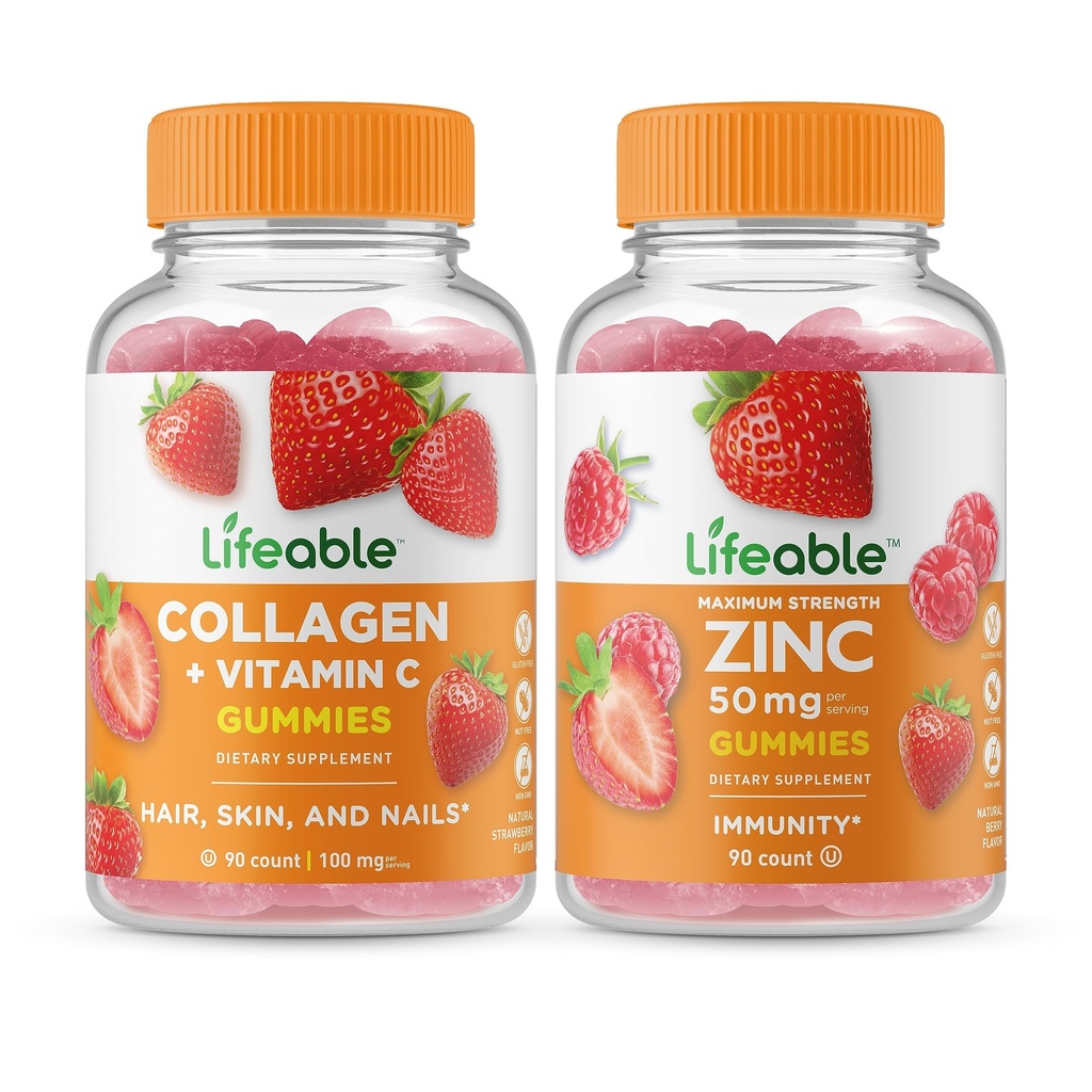 Żywy Kolagen & Witamina C + Cynk 50mg, Gummies Bundle - Great Desting, Suplement witaminy, Gluten Free, GMO Free, Gummy do żucia
