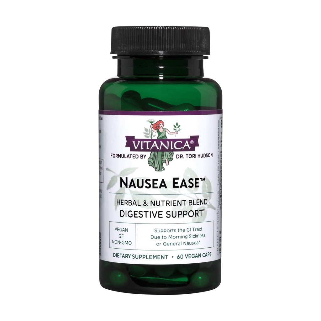 Vitanica Nausea Ease, Supports the GI Tract Due to Morning Sickness, Digestive Support, Vegan, 60 Capsules