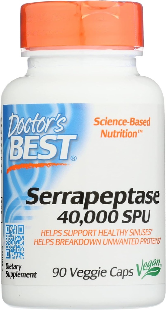 Lekarze Najlepsza Serrapeptaza 40 000 SPU, Non-GMO, Wegan, 90 Kapsułki Veggie (Opakowanie po 1)