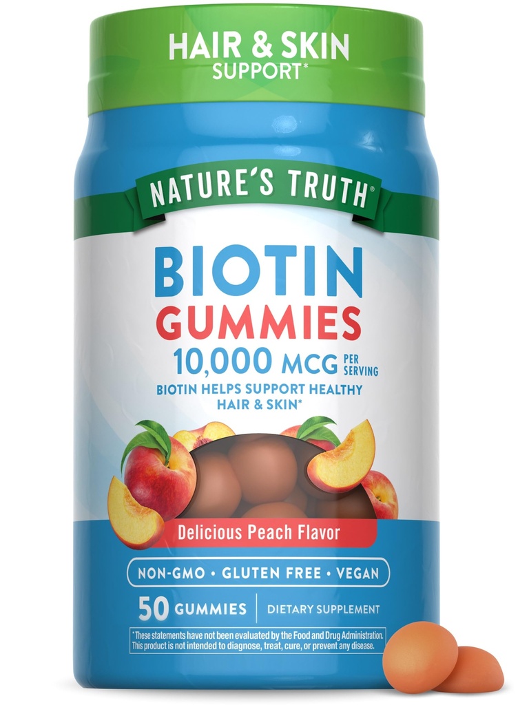 Nature 's Truth Biotin Gummies Birmingham 124; 10000mcg Birmingham 124; 50 Count Birmingham 124; Vegan, Non- GMO & Gluten Free Supplement