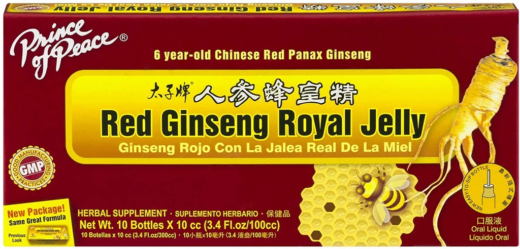 Prince Of Peace Red Ginseng Royal Jelly, 10 butelek, 0,34 fl. oz. Każdy "Suplement do boostingu energii" Ginseng Shots to Go â €"Wsparcie dla systemu energetycznego Bodyâ €™, 0,34 Fl Oz (Pack of 10)