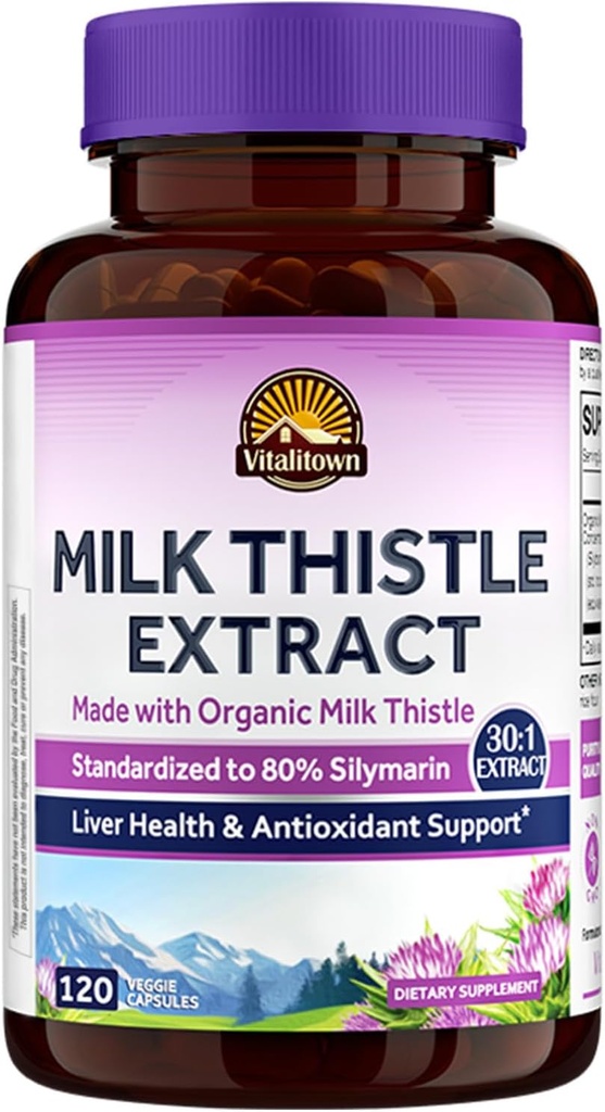 Vitalitown Organic Milk Thistle Antyoksydant Support, Detox & Cleansing, 120 Vegan Caps