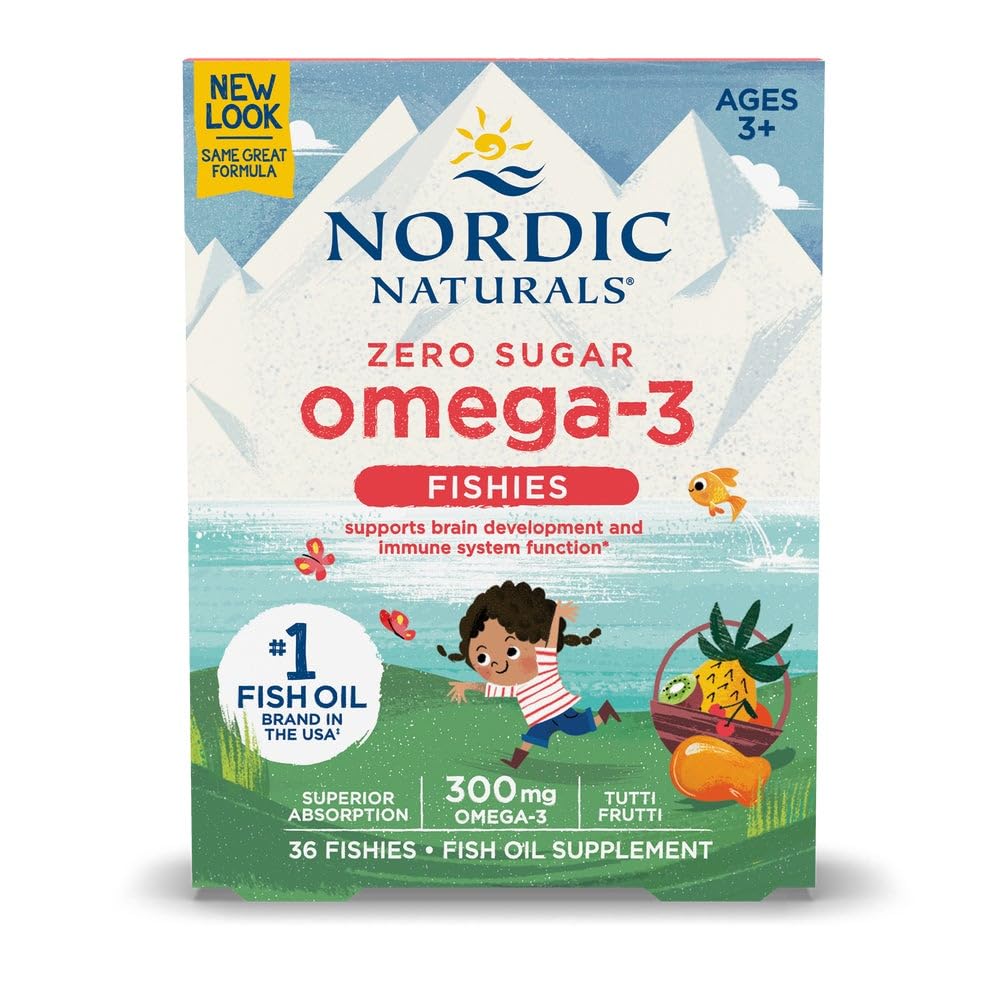 Nordic Naturals Nordic Omega-3 Fishies, Tutti Frutti - 36 Fishies - 300 mg Total Omega- 3 z EPA & DHA - Zdrowy mózg, nastroje, Wizja i system immunologiczny - Non-GMO - 36 Sługi