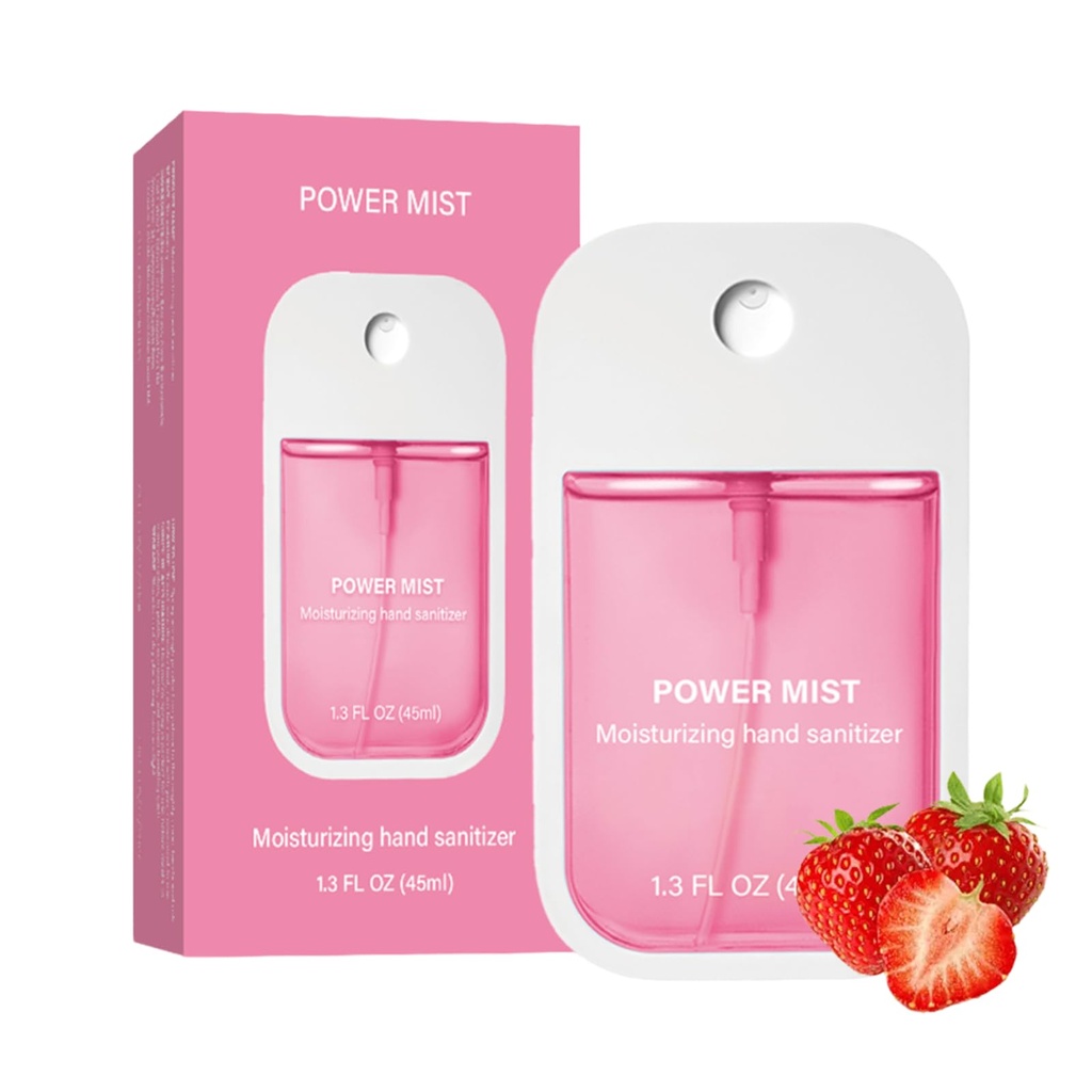 Power Mist Hydrating Hand Sanitizer Spray, Portable Travel-Size Hand Sanitizer Spray, 500-Sprays Each，Suitable for Both Adults and Children (Strawberry)