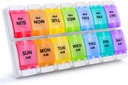 Sukuos AM PM Cotygodniowy pill Organizator 2 razy dziennie, duży codzienne pill Case 7 dzień z Easy Push Button Design, Oddzielny lekarz do witaminy / oleju rybnego / suplementy (Rainbow)